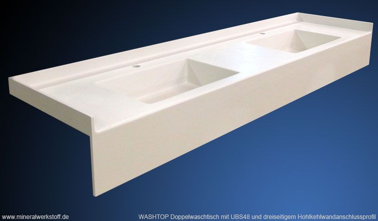Varicor WASHTOP Doppelwaschtisch mit UBS48 und dreiseitigem Hohlkehlenanschlussprofil